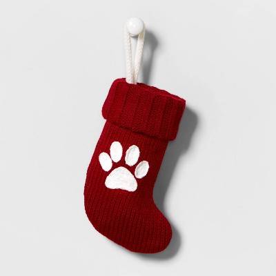 Wondershop Mini Knit Monogram Christmas Stocking Paw Print, 8.5in, Red