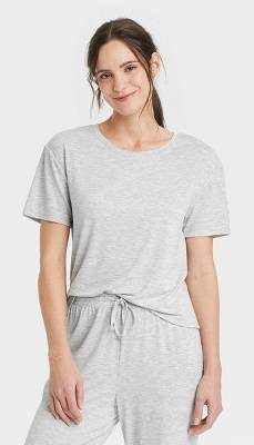 Women's Cooling Jersey Pajama T-Shirt - Auden™ Gray M: Midweight Knit, Short Sleeve, Crew Neck, Pullover, Machine Washable
