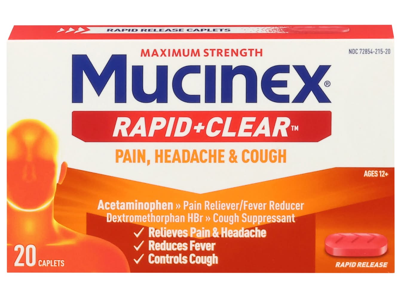Mucinex Maximum Strength Rapid + Clear Pain Headache & Cough Relief Caplets (20 ct)