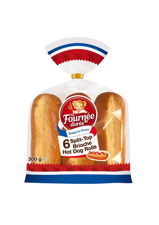 La Fournee Doree Split Top Brioche Hot Dog Rolls 6 pack 300g