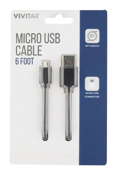 Vivitar USB-A To Micro USB Cable, 6', Black, NIL5006-BLK-STK-24
