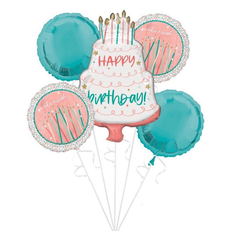 Party City Uninflated Happy Cake Day Birthday Foil Balloon Bouquet ( 21in wide x 28in)