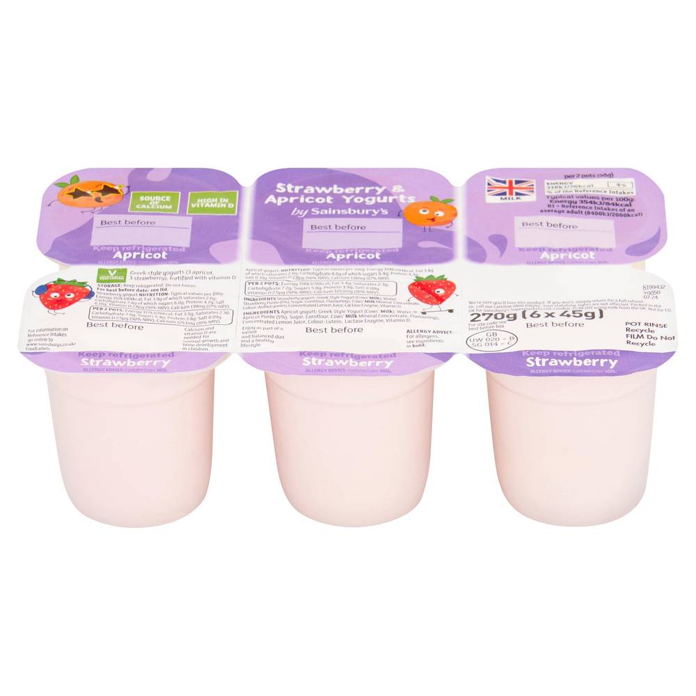 Sainsbury's Strawberry-Apricot, Yogurt (6 pack)