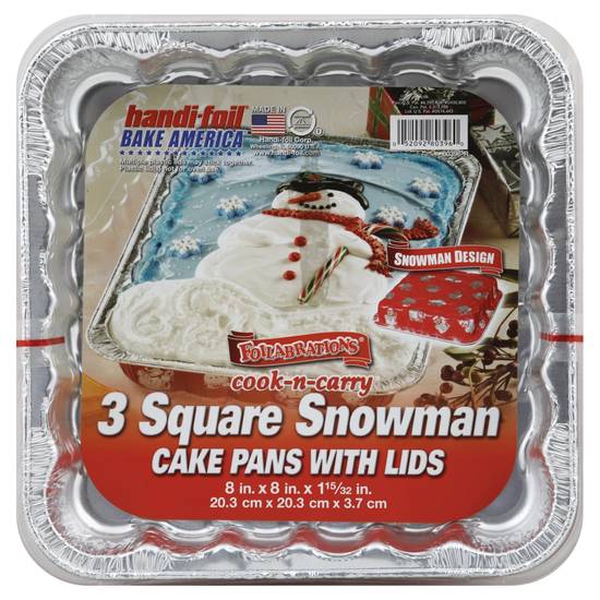 Handi-Foil Cake Pans With Lids Square Snowman