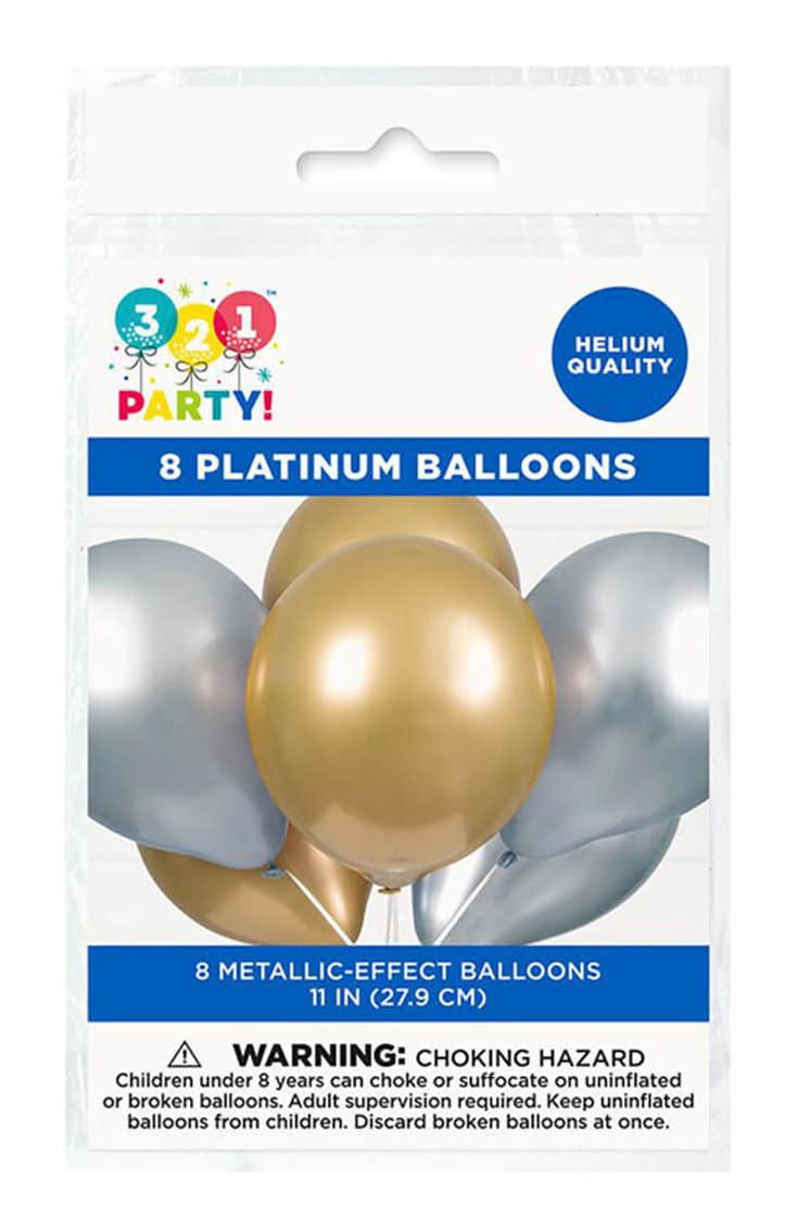 3-2-1 Party Latex Metallic Balloons, 11 in, Silver-Gold (8 ct)