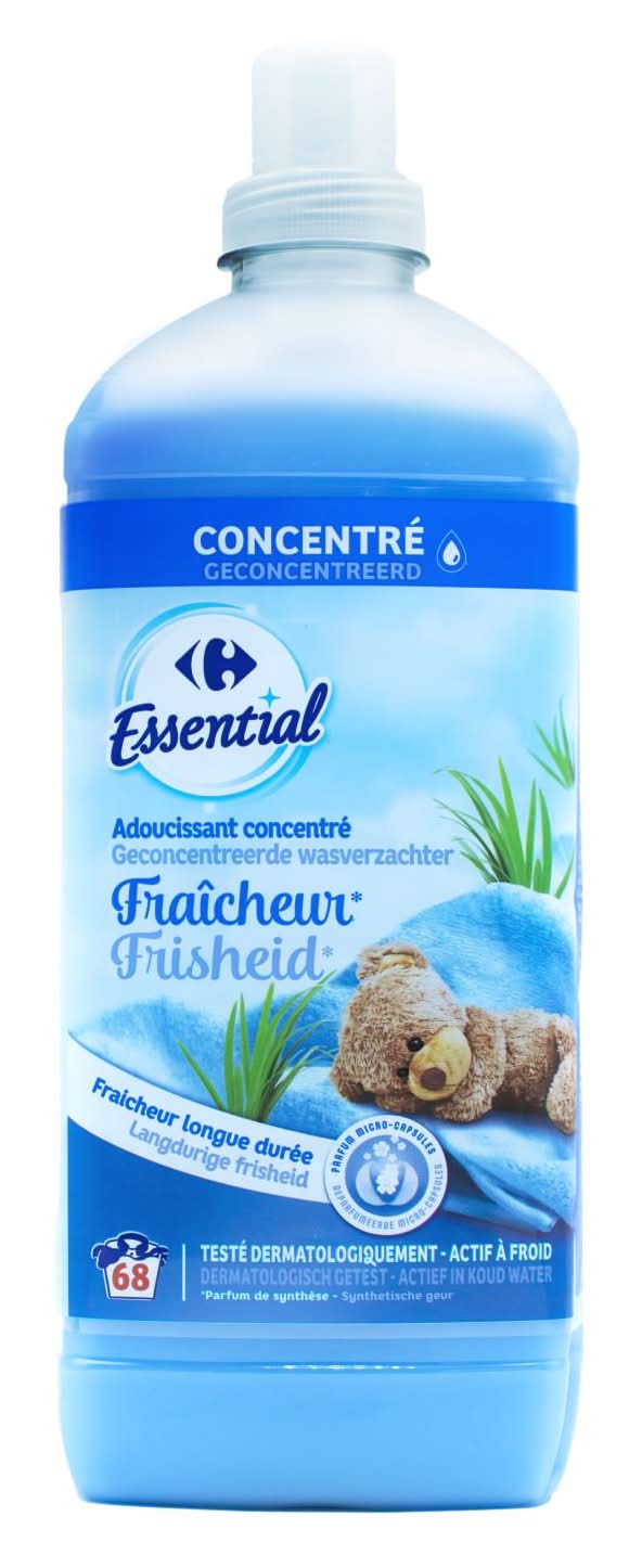 Carrefour Essential - Adoucissant concentré longue durée pour tissus 68 lavages, fraîcheur (1,5L)