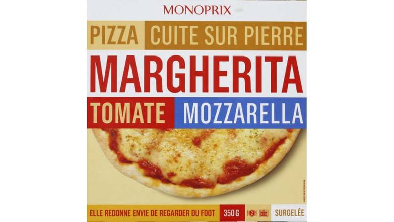 Monoprix Pizza margherita tomate mozzarella cuite sur pierre, surgelée La pizza de 350g