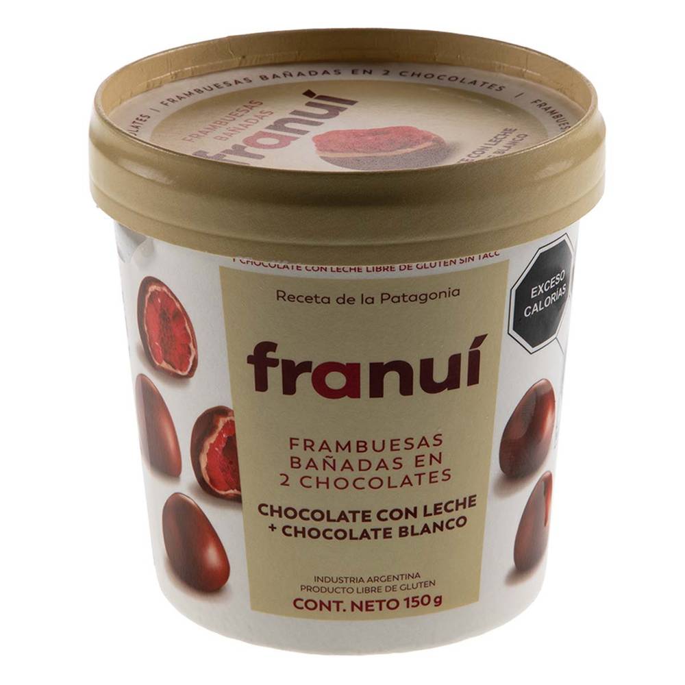 Franuí · Frambuesas bañadas de 2 chocolates, chocolate con leche-chocolate blanco (150 g)