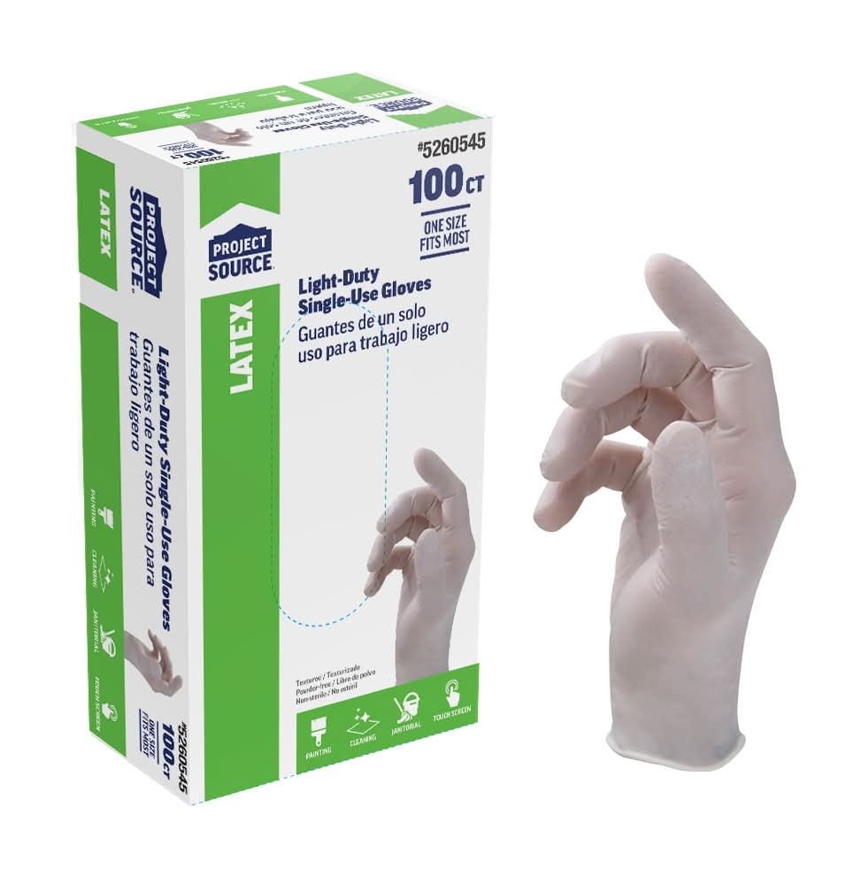 Project Source Heavy Duty One size fits all 100 -Count Textured -Grip Food Grade Latex Disposable cleaning gloves 50 -Pairs