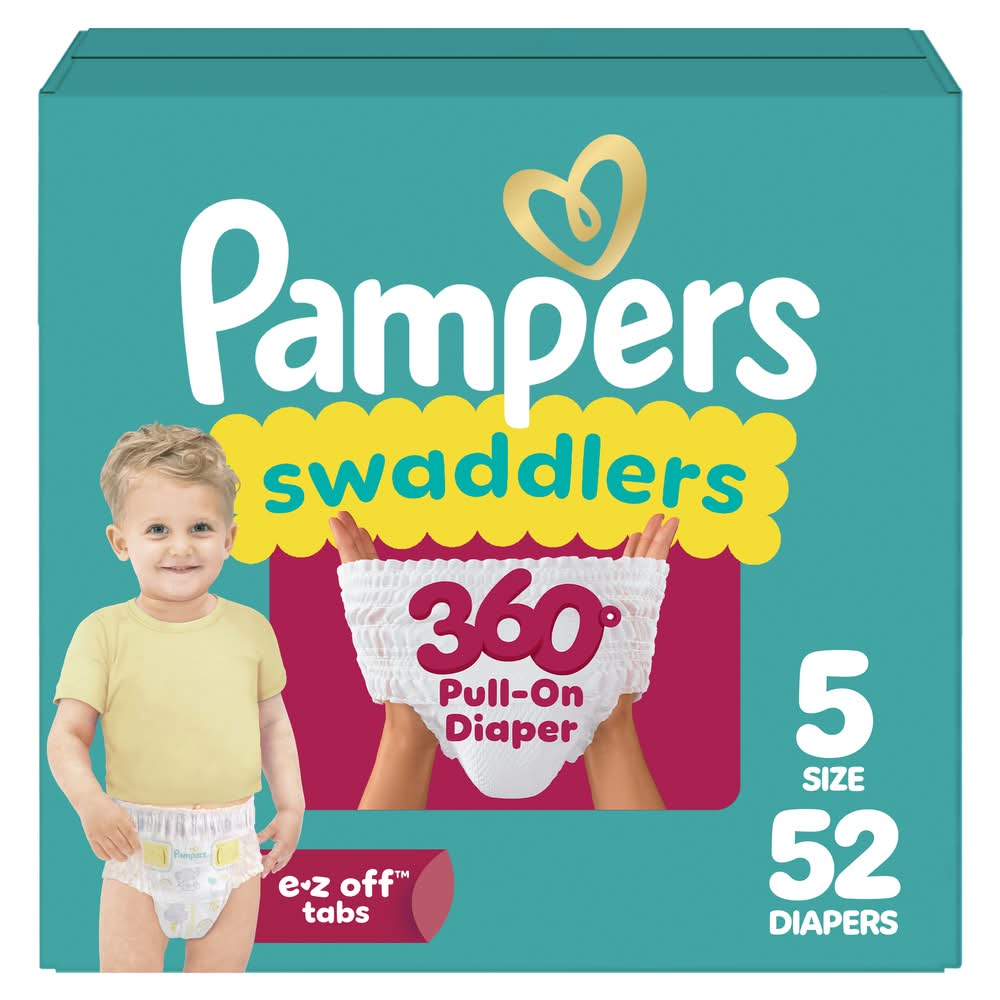 Pampers Swaddlers 360° Disposable Baby Diapers, 5 (52 ct)