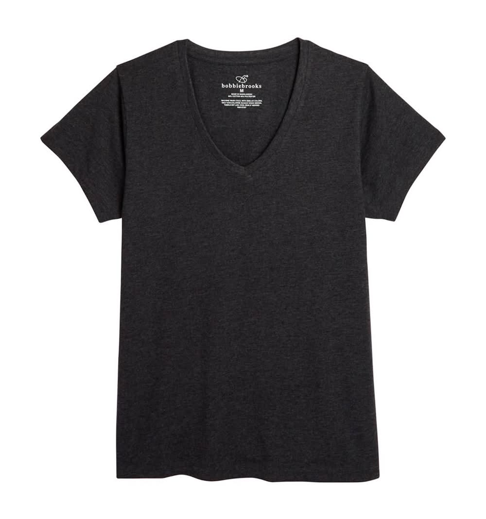 Bobbie Brooks V Neck T-Shirt, Women, M, Heather Black