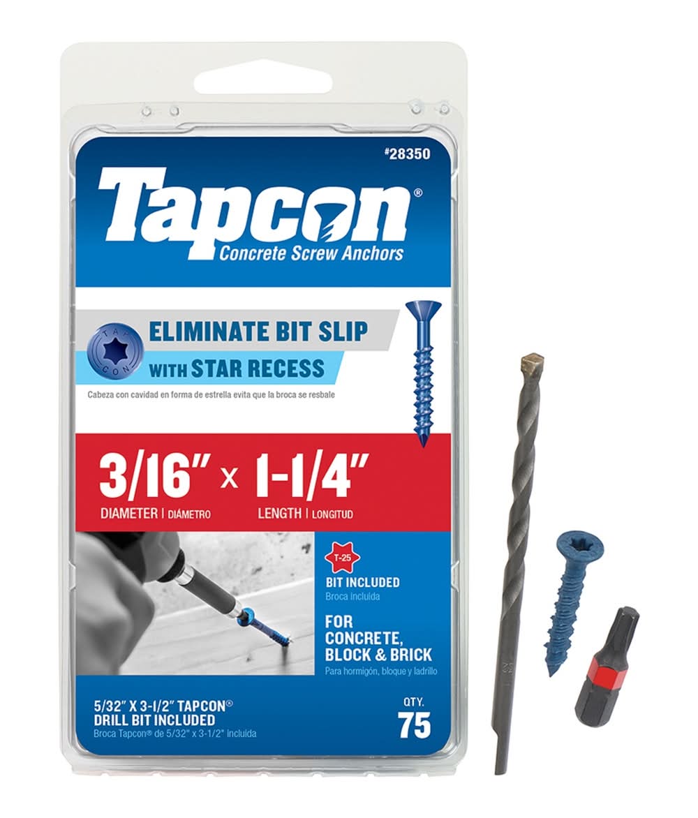 Tapcon 3/16 In. In. X 1-1/4 In. L Star Flat Head High/Low Concrete Screws