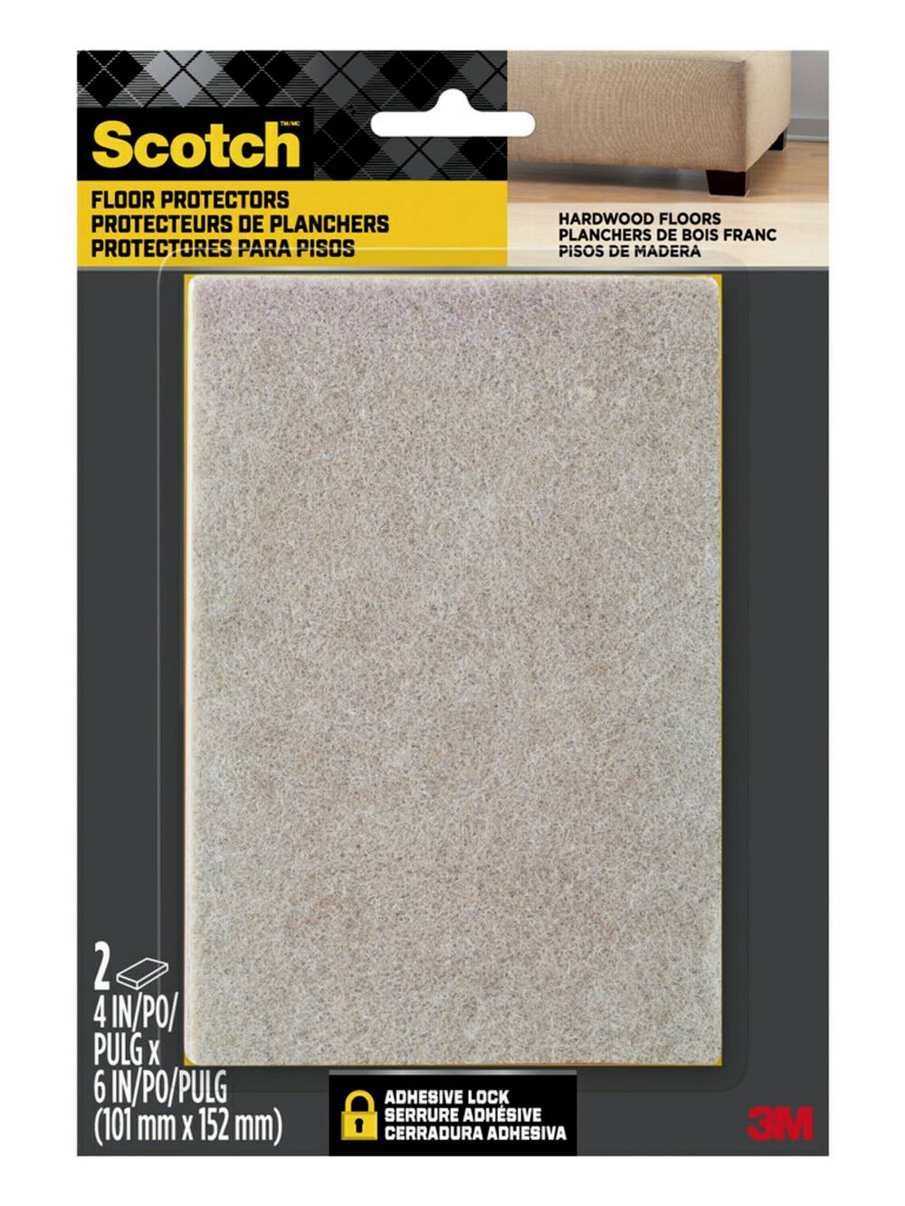 Scotch Easy Cut 2 -Pack 4-in x 6-in Beige Rectangular Felt furniture pads | SP810-NA