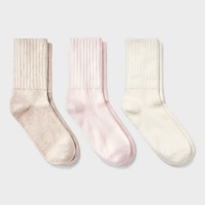 Universal Thread Short Slouch Ankle Socks, Women, 4-10, Pink/Ivory/Oatmeal Heather (3 ct)
