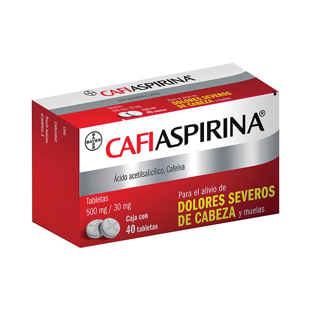 Bayer cafiaspirina analgésico ácido acetilsalicílico/cafeína tabletas 500 mg/30 mg (40 piezas)