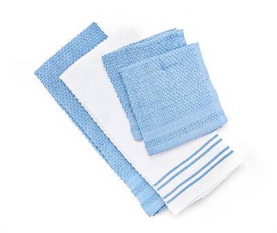 Blue & White Grid-Texture 4-Piece Kitchen Towel Set