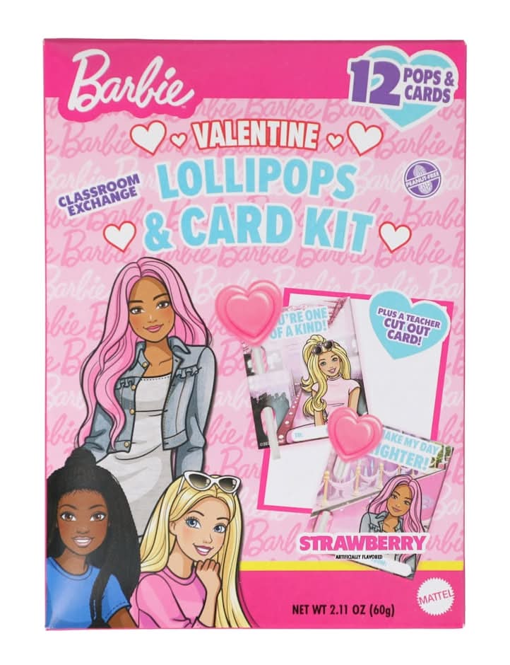 Barbie Valentines Lollypops and Card Kit, 12-pc. Pack