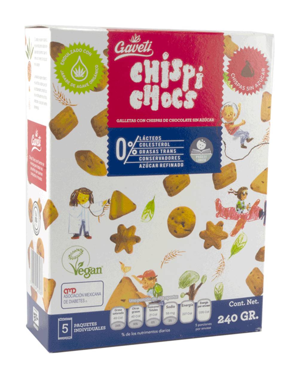 Gaveti · Galletas con chispas de chocolate sin azúcar (5 x 48 g)