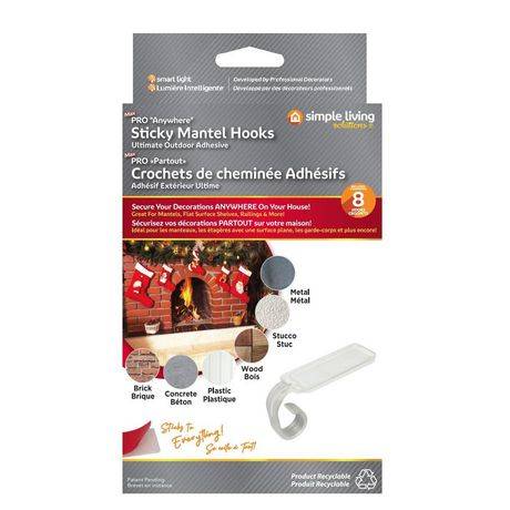 Simple Living Solution''S Max Pro Sticky Mantel Hooks 8-Count Seasonal Light Strand Adhesive Plastic Clips - Clear