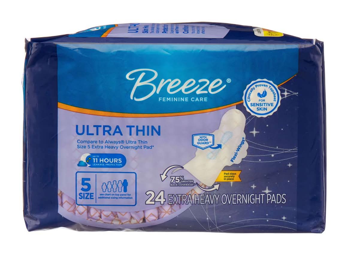 Breeze Ultra Thin Pads Size 5 Extra Heavy Overnight 24ct