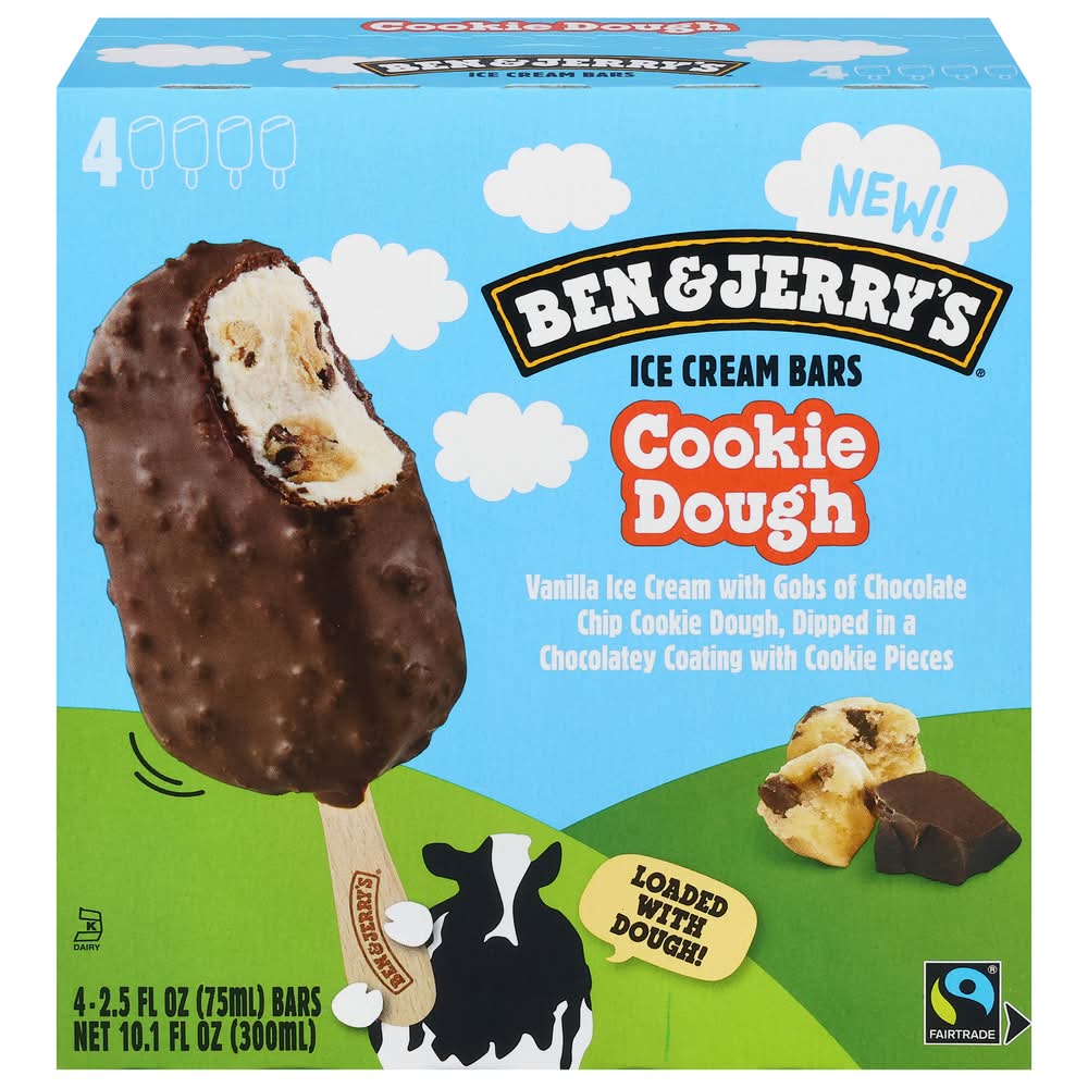 Ben & Jerry's Ice Cream Bars, Cookie Dough (4 x 2.5 fl oz)