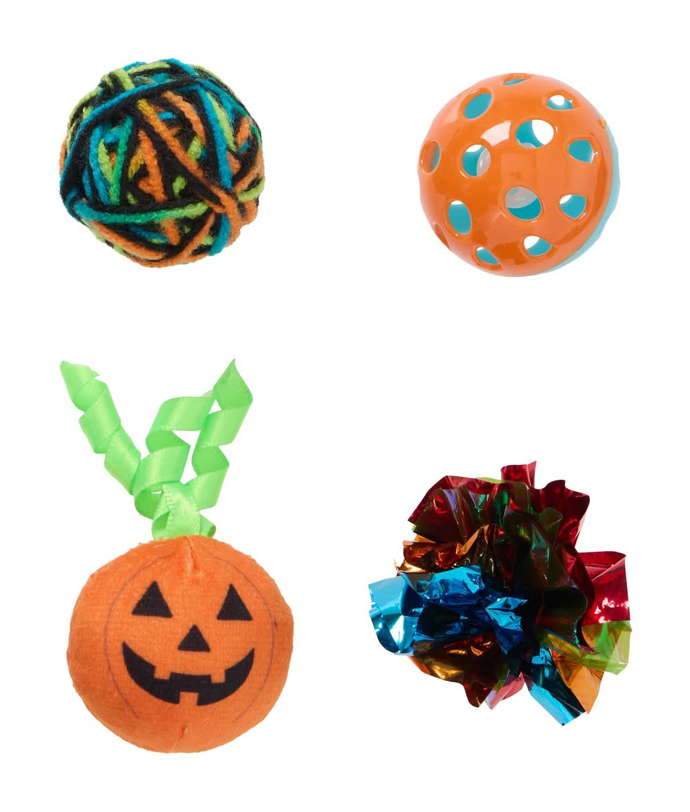 Thrills & Chills™ Halloween Ball Set Cat Toys 4-Pack (Color: Multi Color)