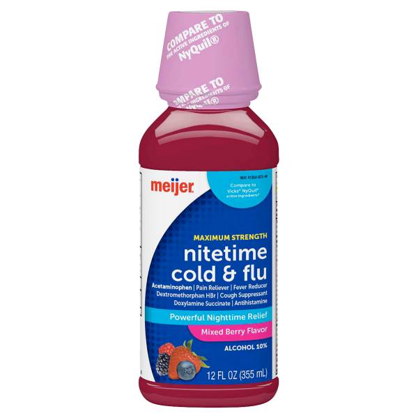 Meijer Maximum Strength Nitetime Cold & Flu, Mixed Berry Flavor (12 fl oz)