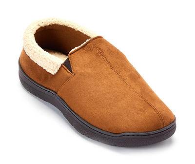 Dearfoams Men's m Chestnut Faux Suede Moccasin Slippers, Medium, Tan