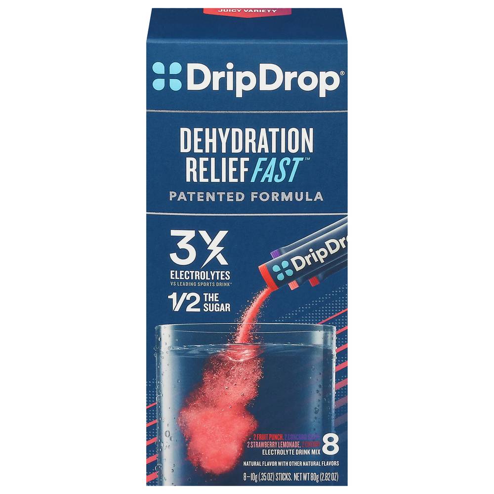 DripDrop Electrolyte Powder Sticks Juicy Classics Variety pack (8 x 0.35 oz)