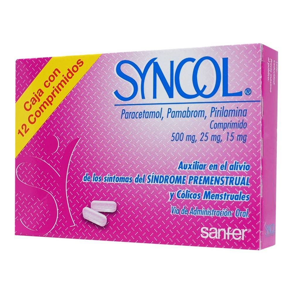 Sanfer · Syncol paracetamol/pamabrom comprimidos 500 mg/25 mg/15 mg (12 un)