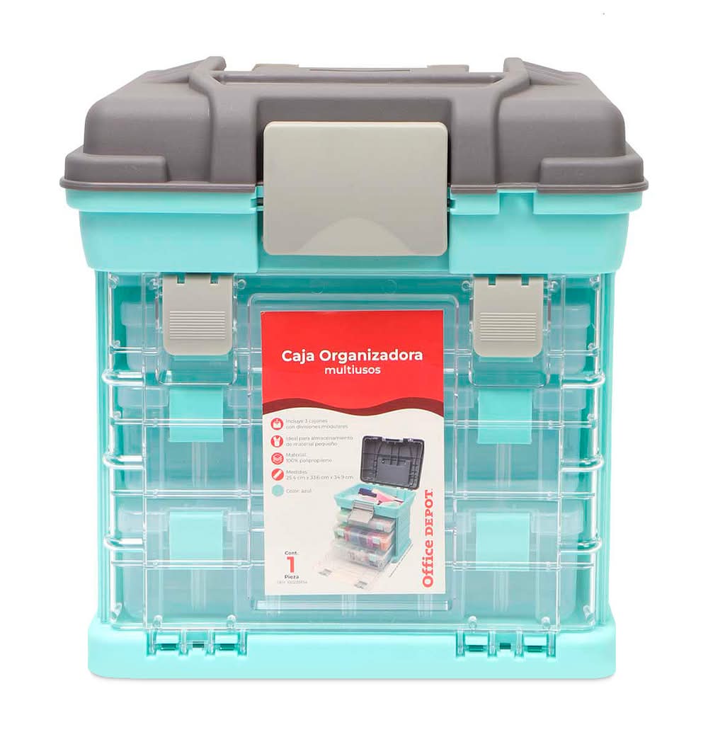 Office Depot · Caja organizadora multiusos con 3 cajones, 25.4x33.6x34.9 cm, azul