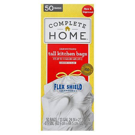 Complete Home Drawstring Flex Shield Tall Kitchen Bags White - 13 Gallons (50 ct)