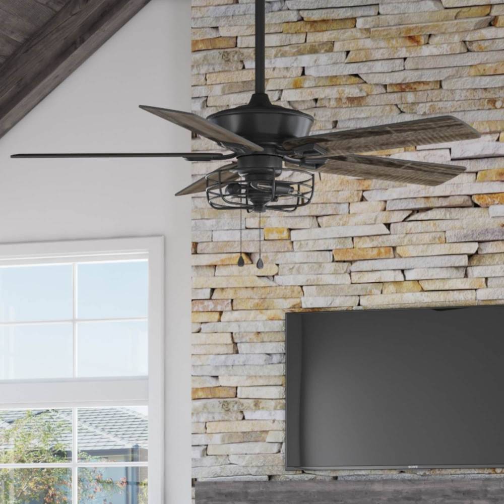 Harbor Breeze Hamilton 52-in Matte black with Driftwood/Sienna Blades Ceiling Fan With Light ( 5 -Blade ) | 42129