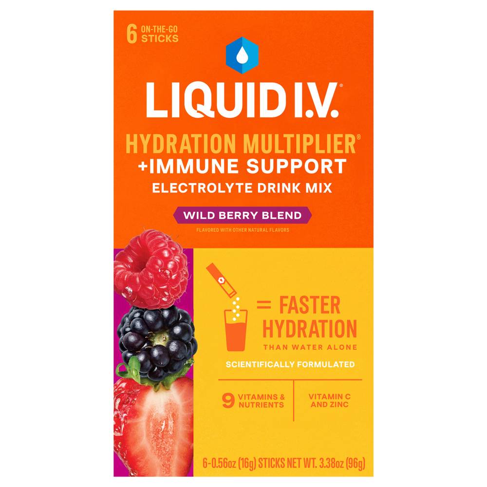 Liquid I.v. Hydration Multiplier Plus Immune Support Drink Mix (6 pack, 0.56 oz) (wild berry blend)