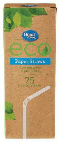 Great Value Compostable Plastic Free Flexible Paper Straws (75 units)