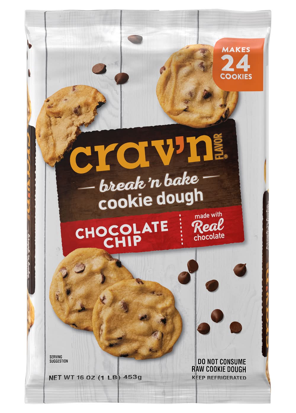 Crav'n Flavor Break 'N Bake Chocolate Chip Cookie Dough (16 oz, 12 ct)