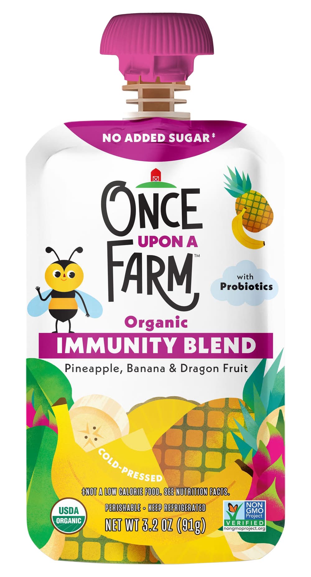 Once Upon a Farm Organic Immunity Blend, Pineapple ,Banana & Dragon Fruit (3.2 oz)