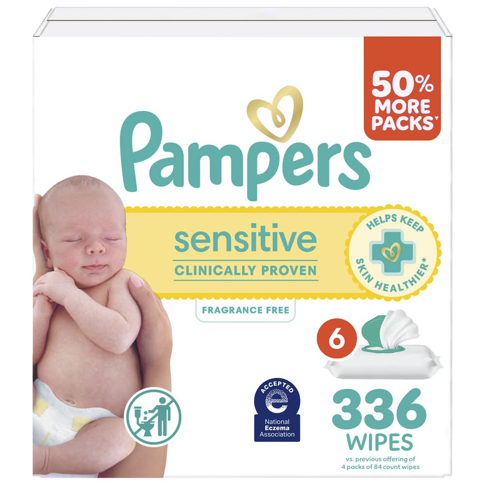 Pampers Fragrance Free Sensitive Baby Wipes, 7x6.7 in (4 x 84 ct)