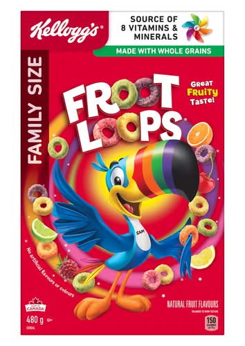 Kellogg's Froot Loops Cereal, Natural Fruit (480 g)