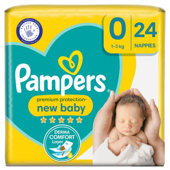 Pampers New Baby Size 0, 24 Nappies, <3kg, Carry Pack