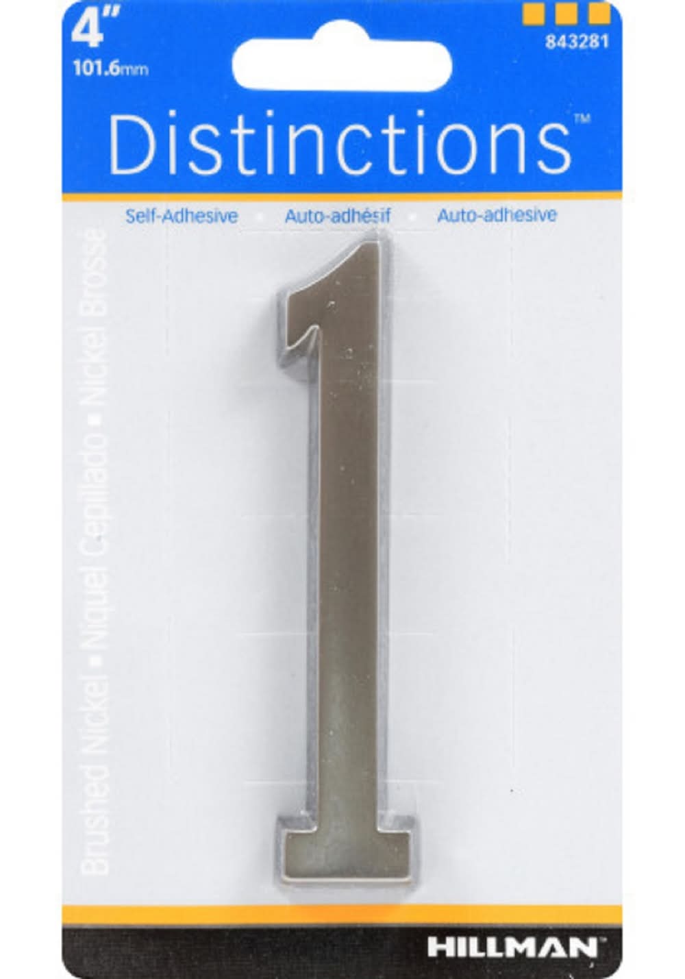 Hillman Distinctions 4 In. Silver Zinc Die-Cast Self-Adhesive Number 1 1 Pc