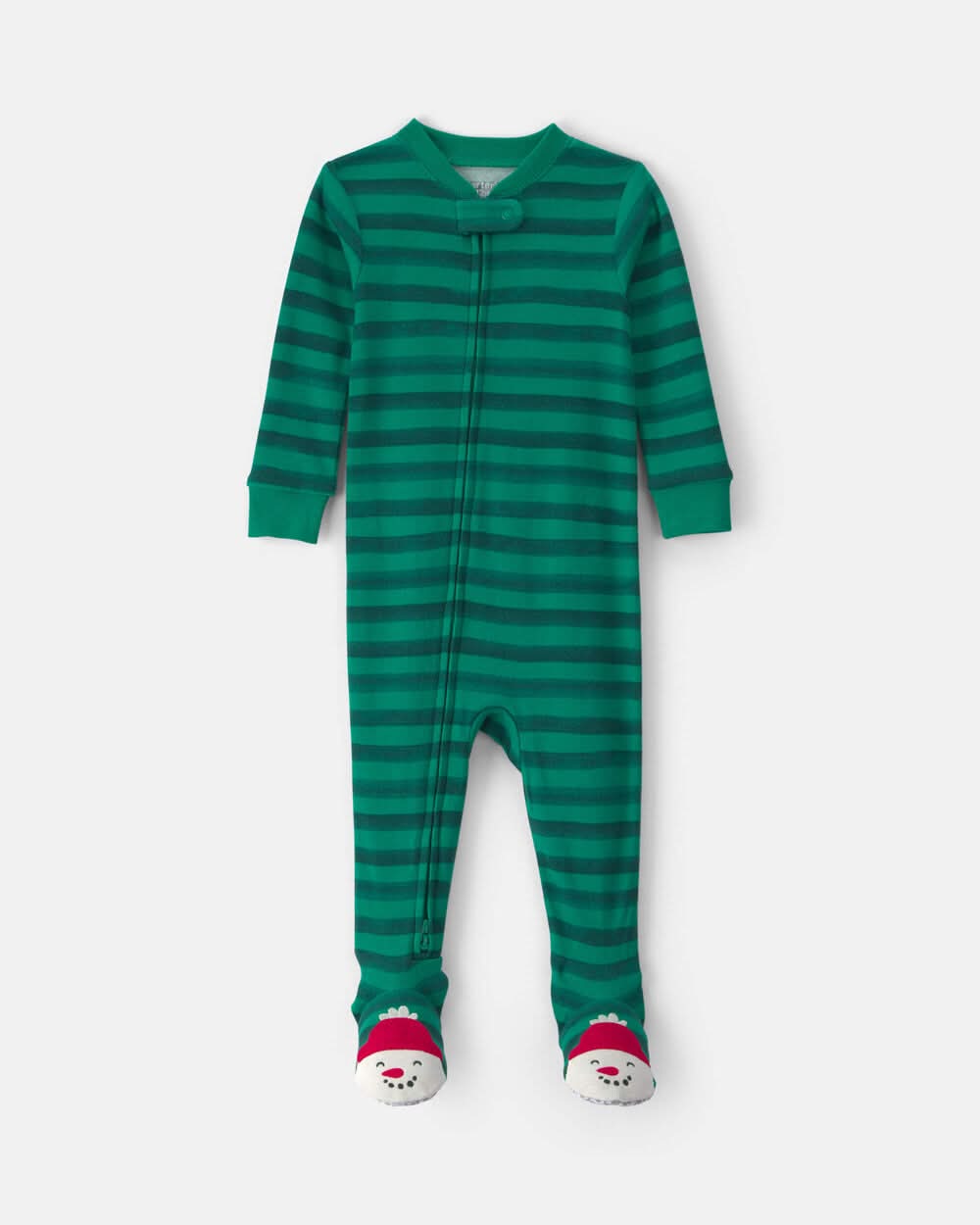 Toddler 1-Piece Striped Snowman 100% Cotton Snug Fit Footed Pajama - Green - 2T