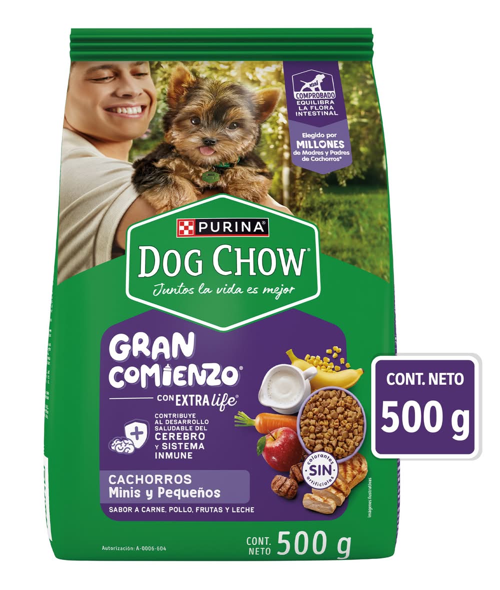 Purina Dog Chow · Alimento seco extralife, carne/pollo, Cachorros/Minis y pequeños (500 g)