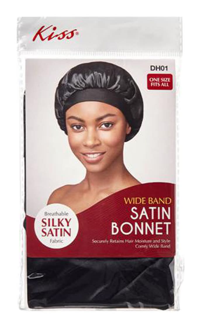 KISS Breathable Silky Satin Wide Band Satin Bonnet, OS, Black