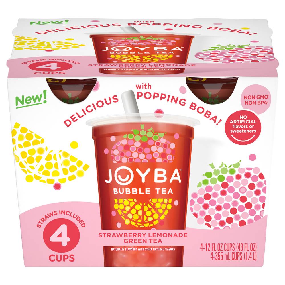 Joyba Strawberry Lemonade Green Tea Bubble Tea (4 ct, 12 fl oz)