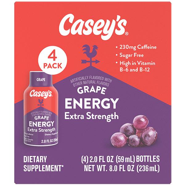 Casey's Extra Strength Grape Energy Shot 2oz Bottle 4-pack