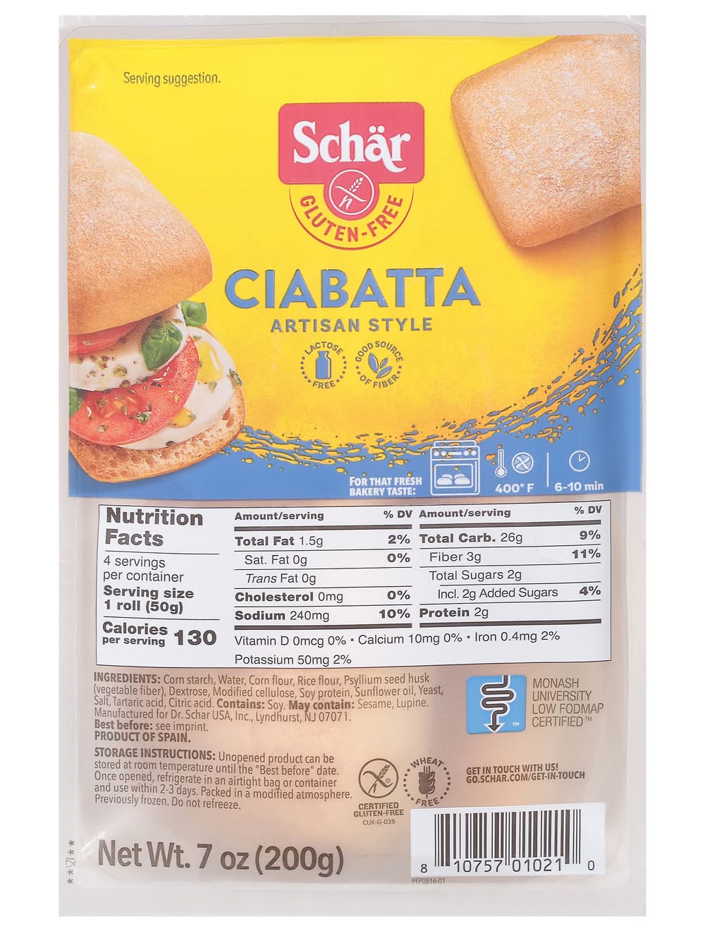 Schar Gluten Free Ciabatta Rolls (7 oz, 4 ct)