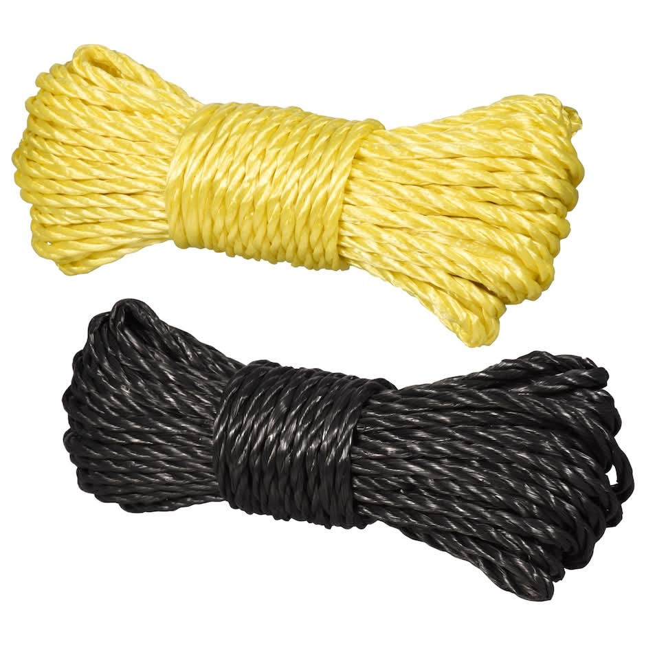 Tool Bench Hardware Poly Rope Coils, 1/4in x 50ft, Black-Yellow (2 ct)