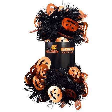 happy Halloween Pumpkin Tinsel Garland, Black - Orange