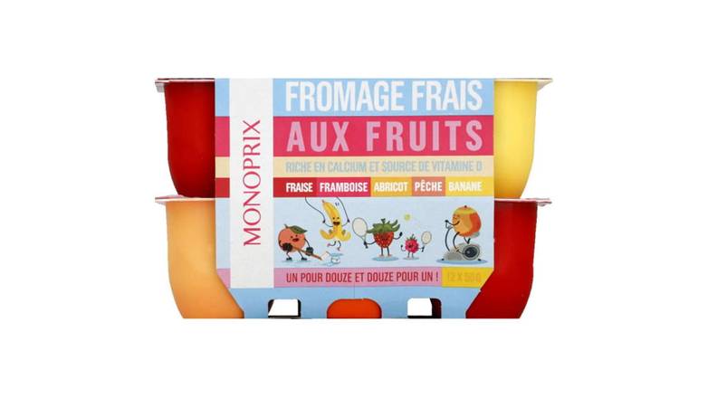 Monoprix - Fromage frais aux fruits (fraise, framboise, abricot, pêche, banane)
